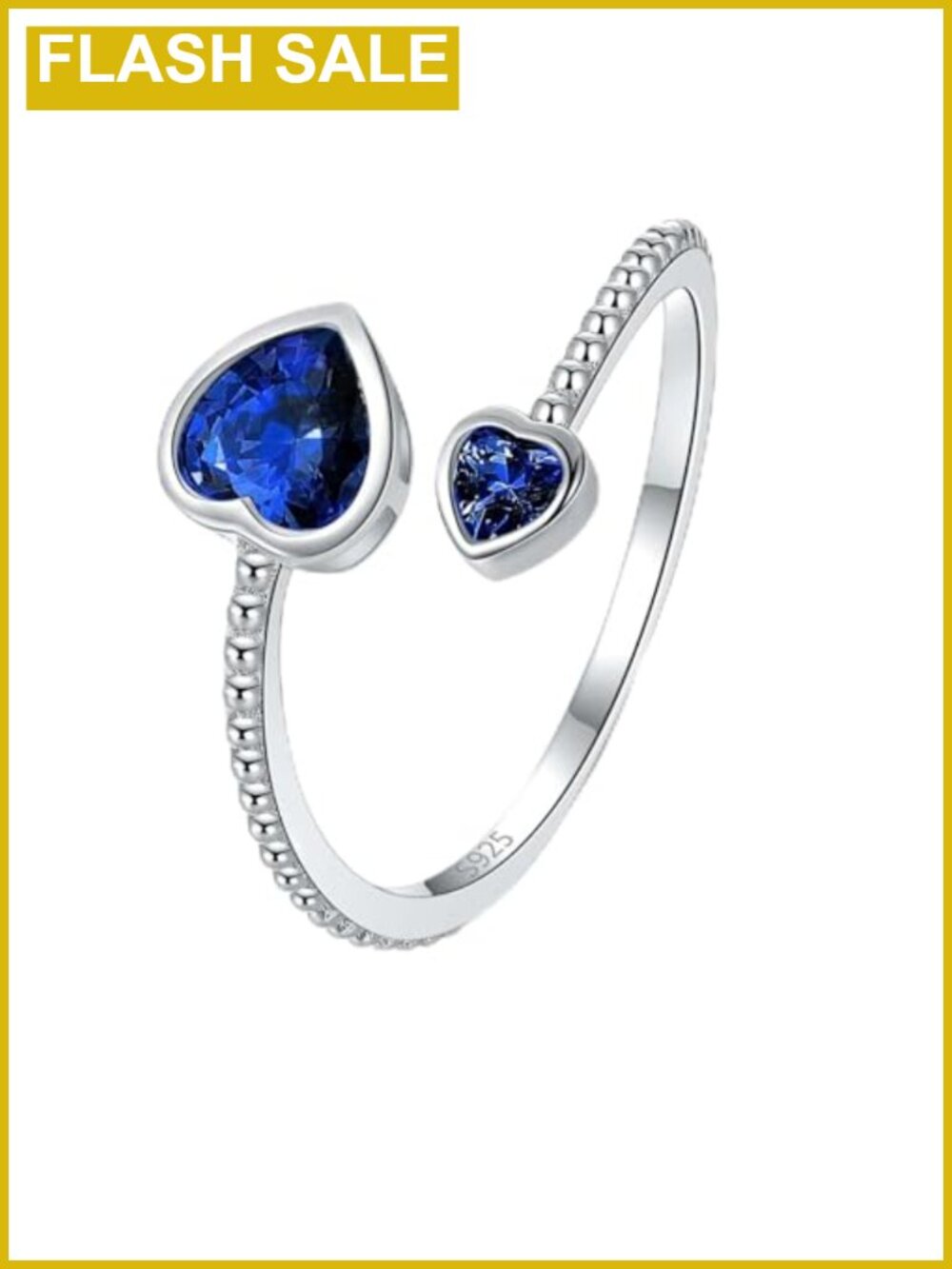 Sterling Silver Birthstone Ring Adjustable Open Heart Band Gift for Her